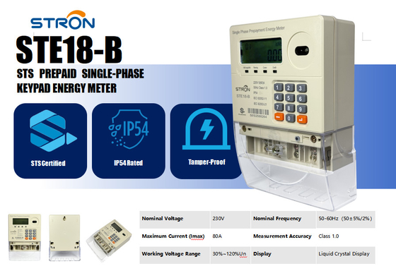 Single Phase Prepaid Electricity Meter IP45 Anti-Tamper For Remote Power Management